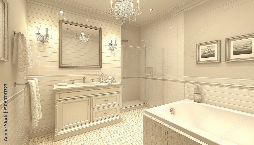 Elegant modern bathroom featuring a stylish mirror and sink cabinet Elegant modern bathroom featuring a stylish mirror and sink cabinet