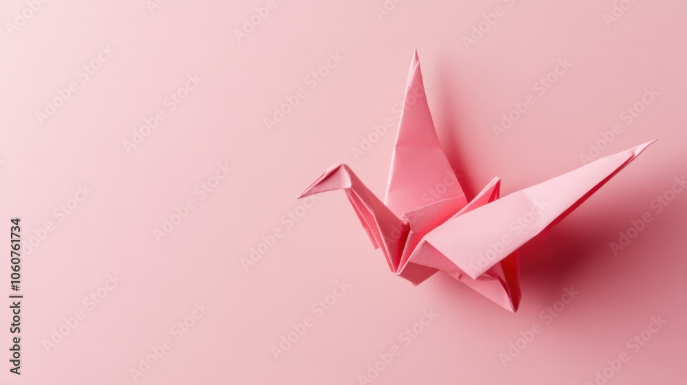 Intricate Folded Paper Crane Origami on Light Background Intricate Folded Paper Crane Origami on Light Background