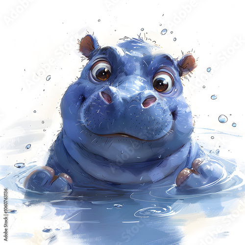 Blue hippo cartoon, white isolate background photo