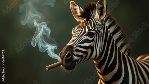 portrait of zebra smoking cigar