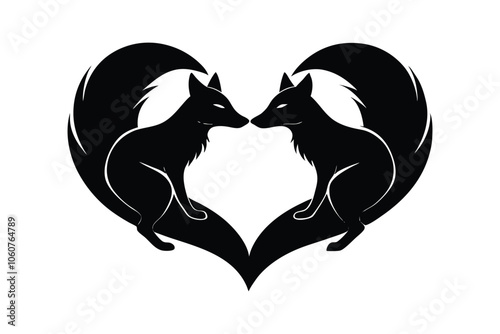 Romantic Valentine Cat Couple with Heart - Cute Silhouette Love Icon for Decor, Cards, Anniversary & Holiday Art