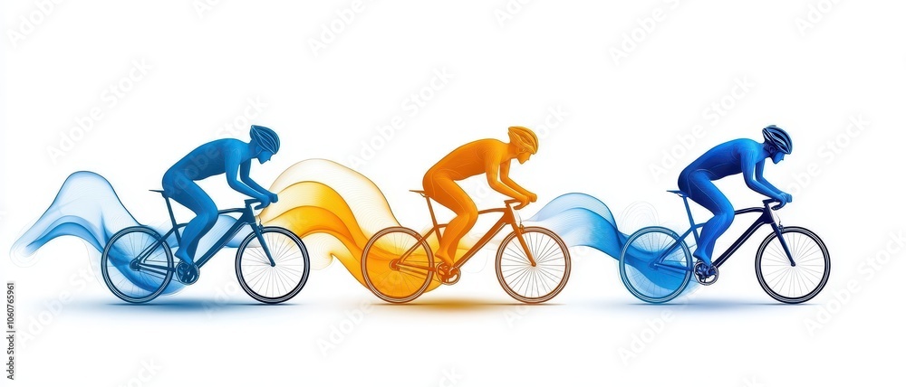 Naklejka premium Dynamic cyclists racing through colorful waves of motion to inspire fitness enthusiasts