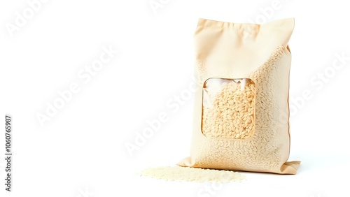 Whole Grain Rice Bag on White Background photo