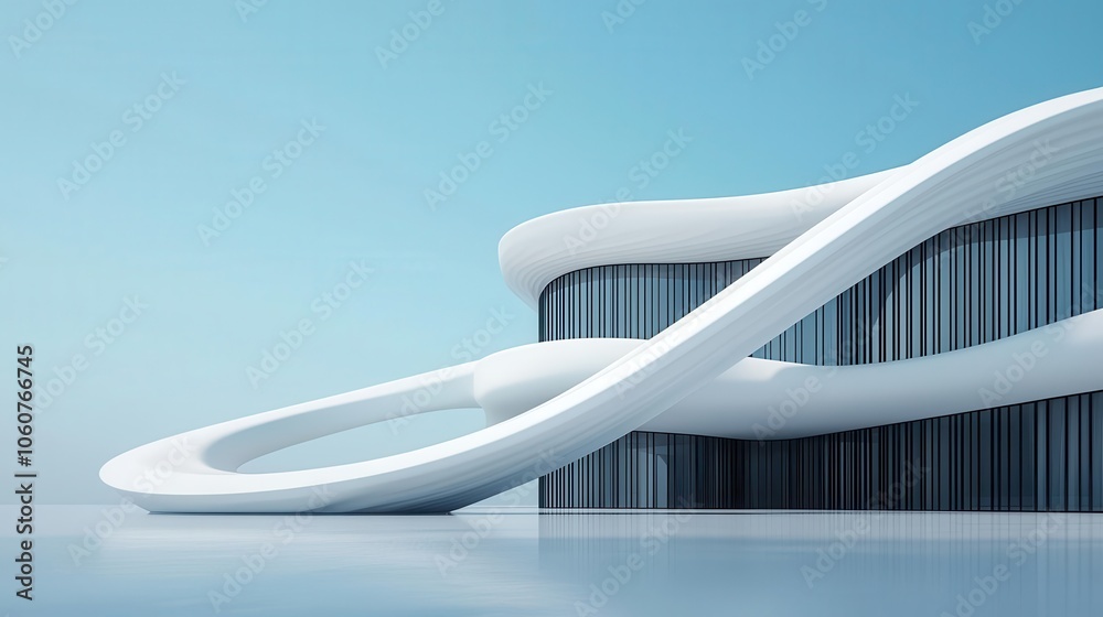 Contemporary white facade, artinspired design, 3D illustration Contemporary white facade, artinspired design, 3D illustration