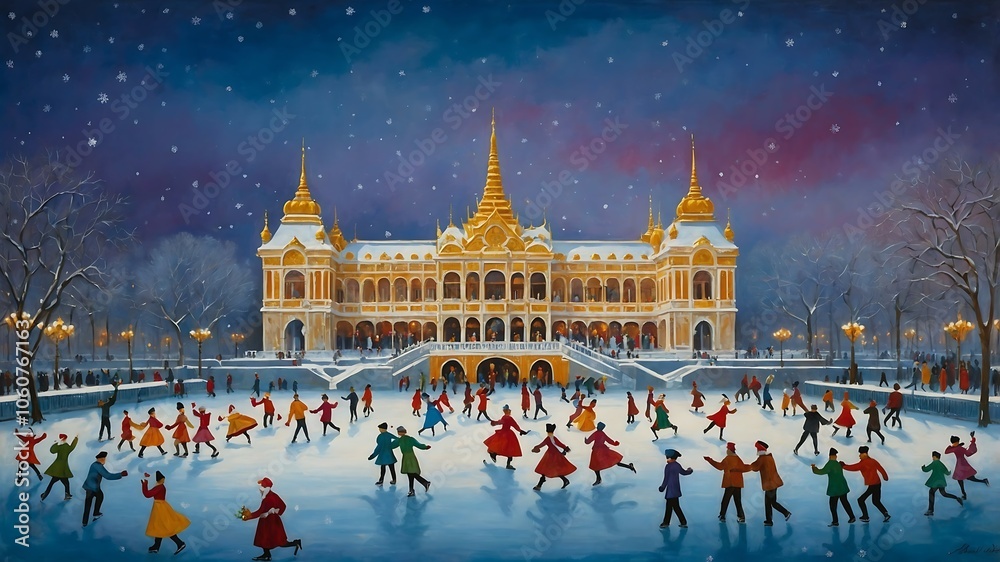 Skaters on Festive Ice Rink