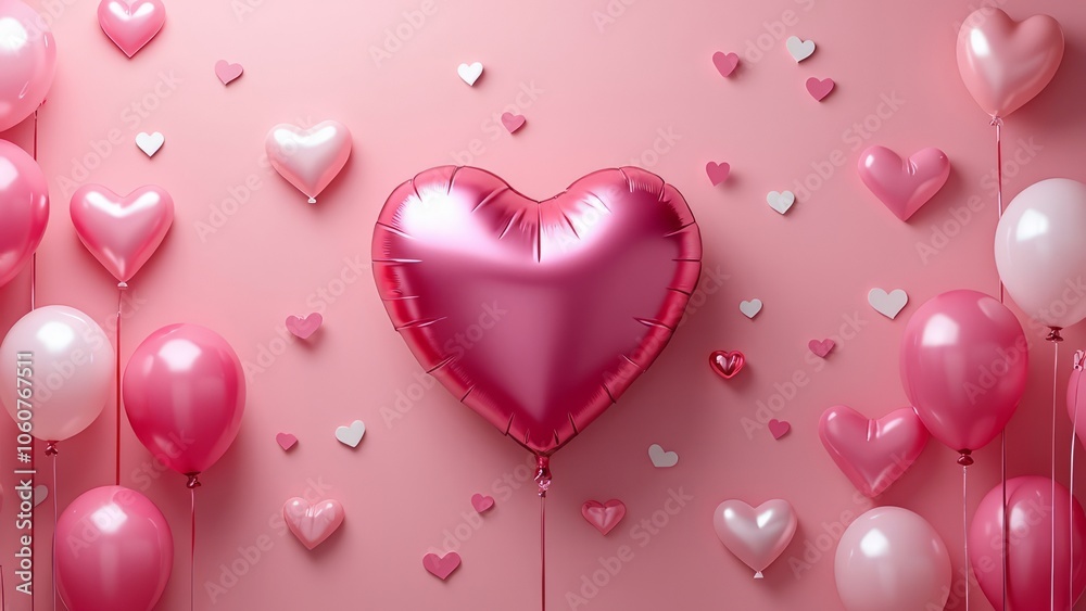Photo zone of pink balloons in the shape of a heart for Valentine's Day Photo zone of pink balloons in the shape of a heart for Valentine's Day