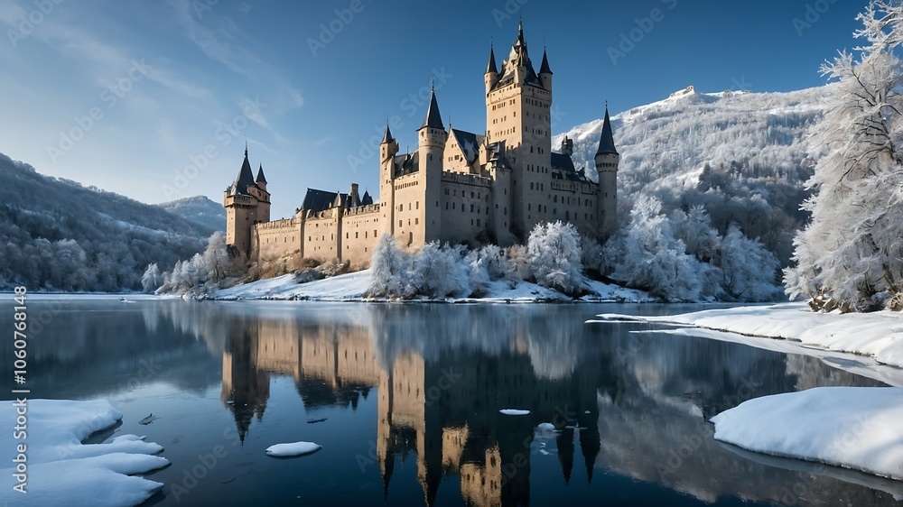 Castle Reflected in Winter Lake