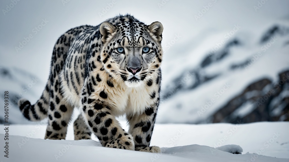 Snow Leopard in Mountain Landscape