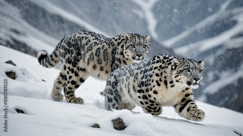 Obraz na płótnie Snow Leopard in Mountain Landscape w salonie