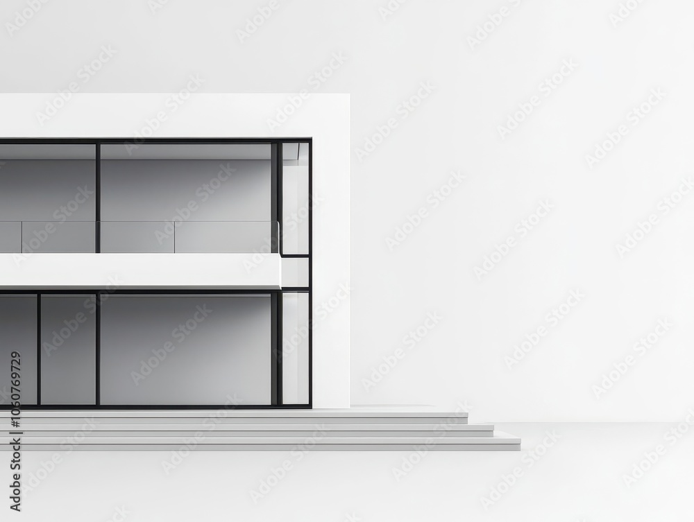 Modern white building, seamless glass corners, sleek design, 3D illustration Modern white building, seamless glass corners, sleek design, 3D illustration