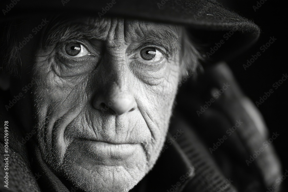 Close-up Portrait of an Elderly Man with Wrinkles and Deep-set Eyes Close-up Portrait of an Elderly Man with Wrinkles and Deep-set Eyes