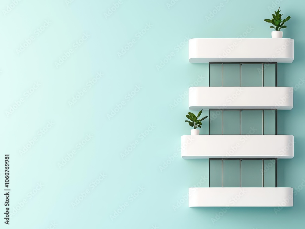 White modular building, multilevel design, 3D illustration White modular building, multilevel design, 3D illustration