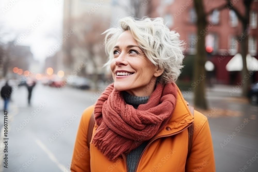 Portrait of a smiling middle-aged woman on a city street Portrait of a smiling middle-aged woman on a city street
