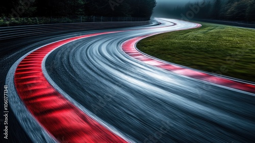 Curvy Race Track with Motion Blur, Capturing the Dynamic Speed and Movement of a High-Performance Racing Circuit, Perfect for Automotive, Motorsport, and Racing-Themed Concepts, Ideal for Microstock U