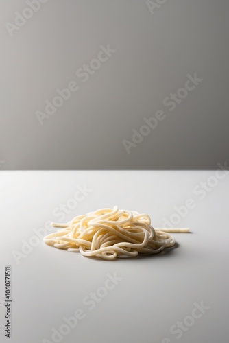 Uncooked spaetzle noodle on gray background with copy space. photo