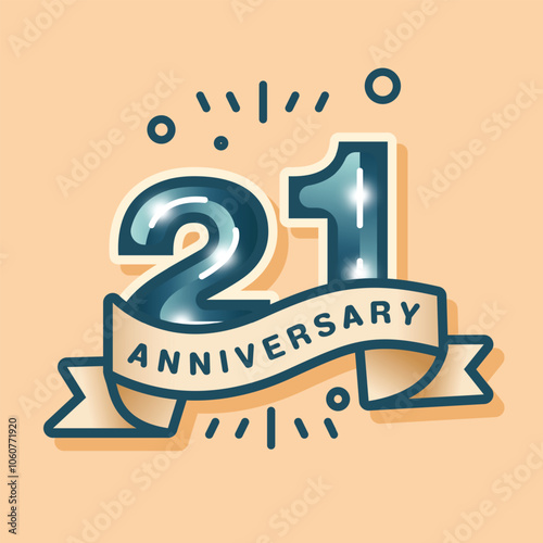 A 21st anniversary logo on a cream-brown pastel background, designed in a flat style. The celebration features the number with a matching tone vector ribbon and simple background design elements.