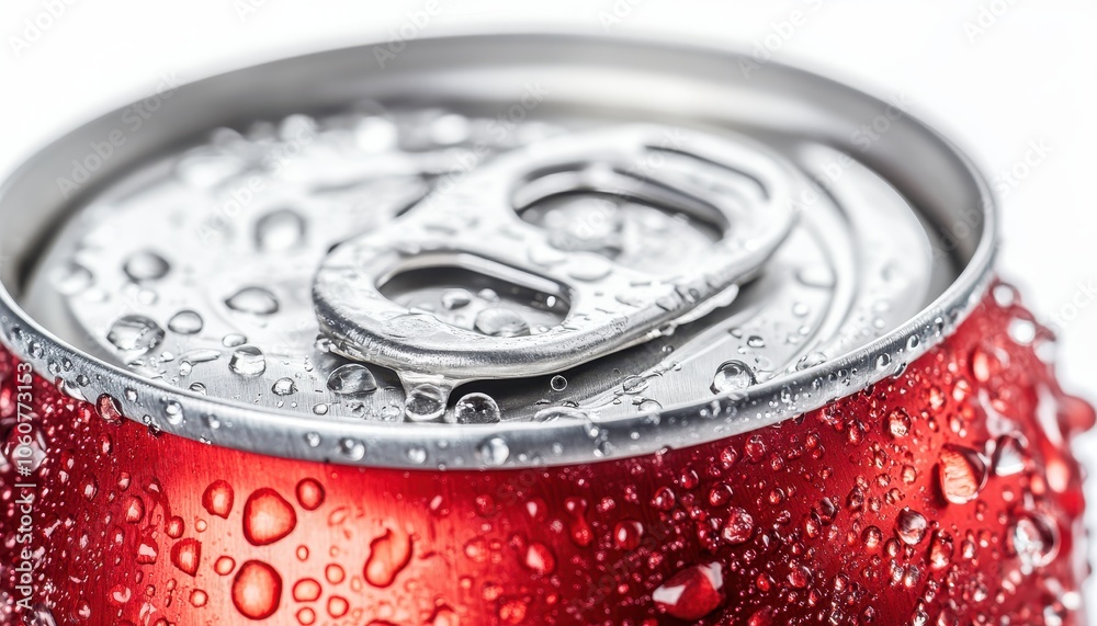 Bright red aluminum soda can with droplets isolated on a white background Bright red aluminum soda can with droplets isolated on a white background