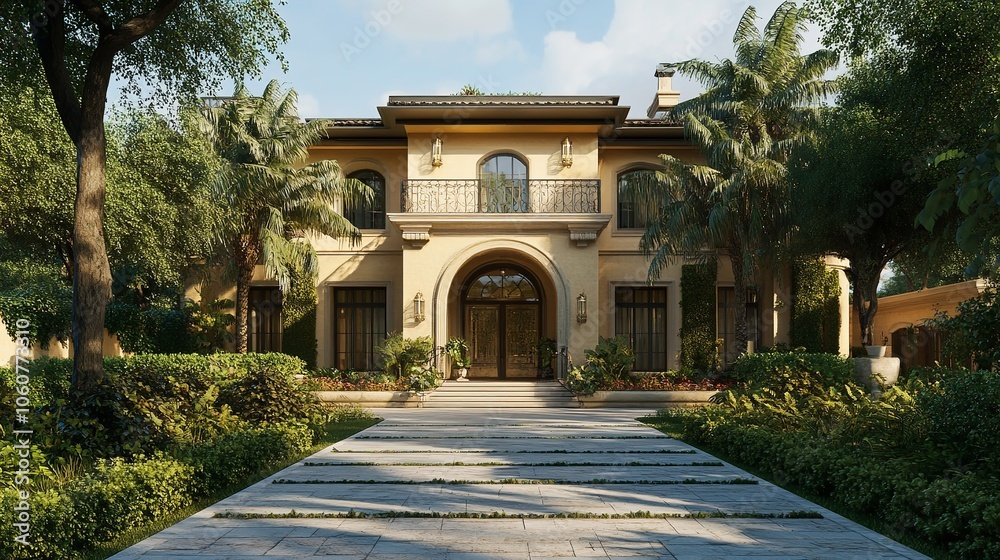 Fototapeta premium The Front View of a Home with a Beautiful Background