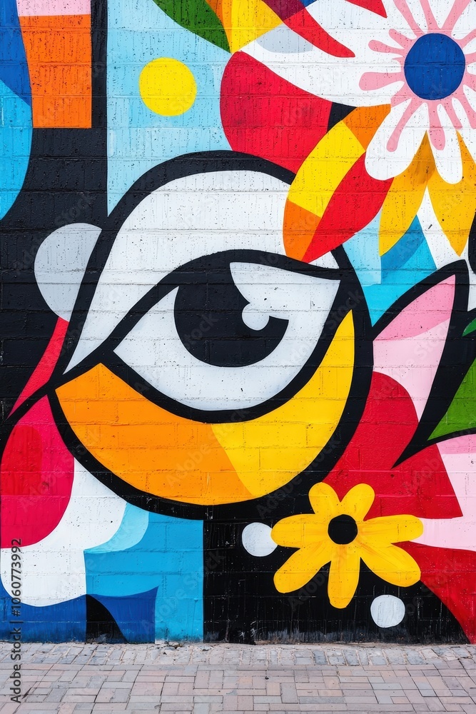 Naklejka premium Mural showcasing the journey to nirvana with bright, abstract urban colors