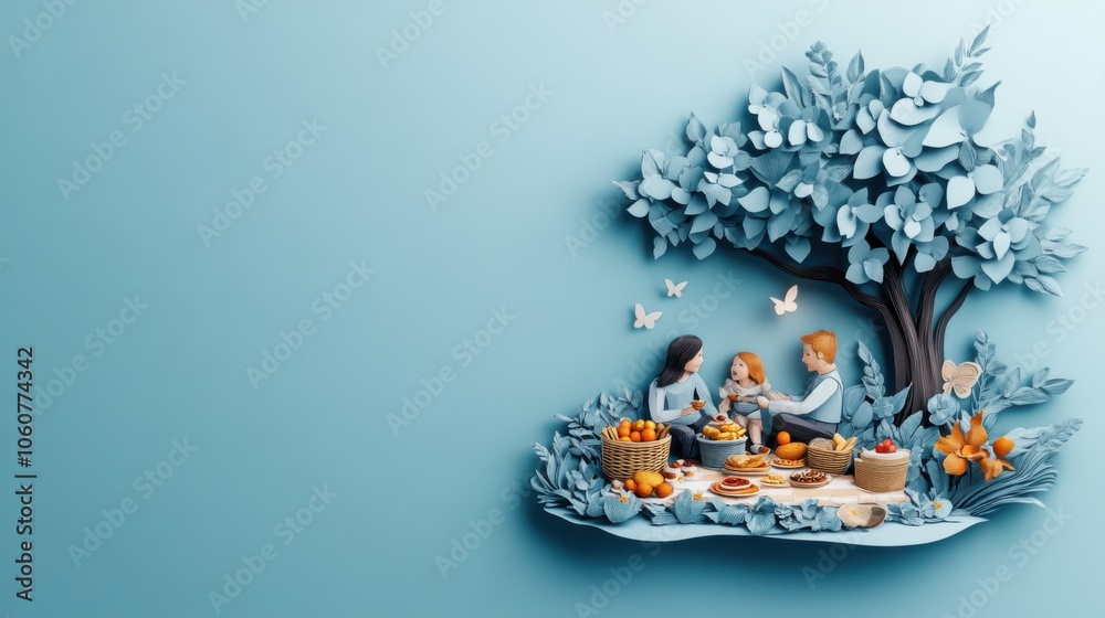 Family Enjoying a Picnic in a Whimsical Setting