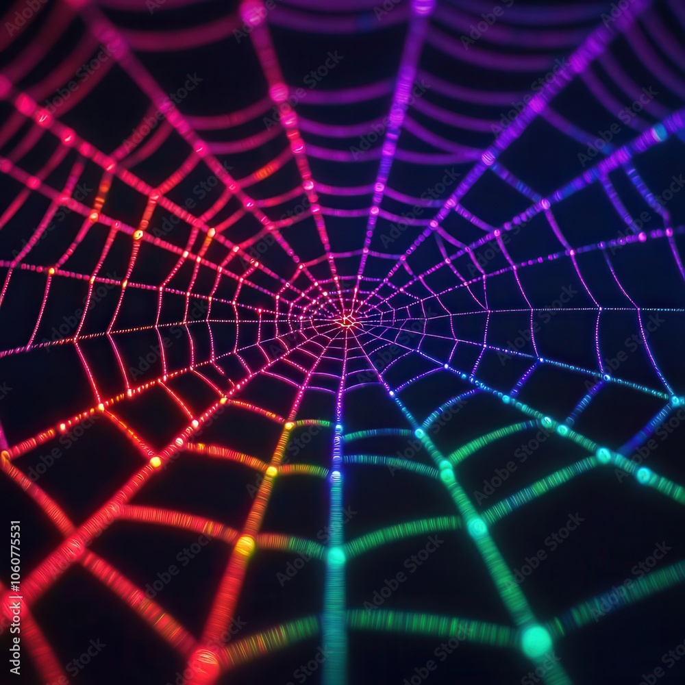Colorful spider web with vibrant lights on a dark background Colorful spider web with vibrant lights on a dark background