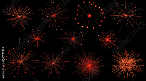 Bright red fireworks on black night sky