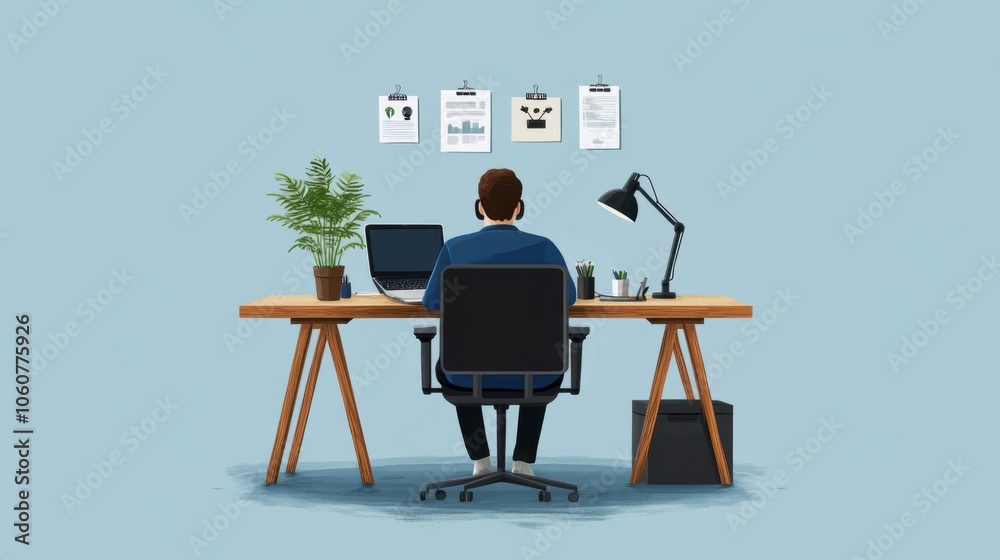 Modern Remote Work Desk Setup with Plant Modern Remote Work Desk Setup with Plant