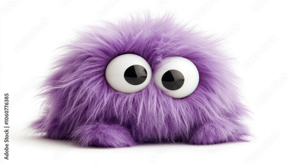 A fluffy purple monster with big eyes happily exploring its surroundings A fluffy purple monster with big eyes happily exploring its surroundings