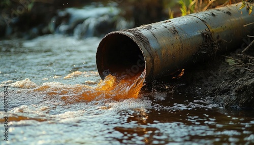 Wastewater Discharge from Rusty Pipe into Stream