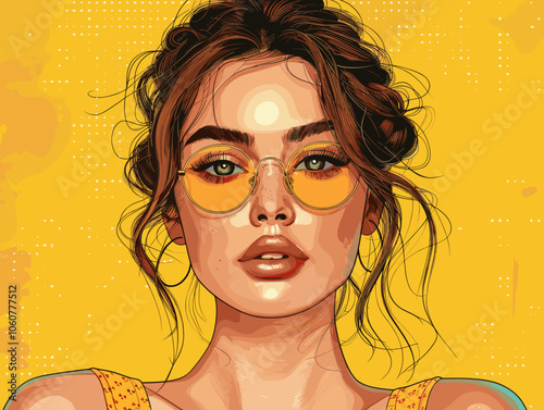 Beautiful Young Woman in Retro Style Pop Art Pin App Vector Illustration