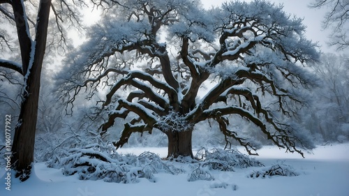 Obraz na płótnie Majestic Snow-Covered Tree in Winter w salonie
