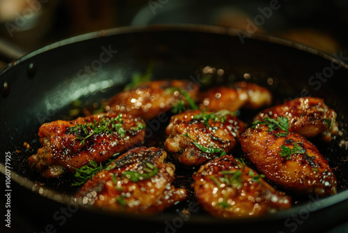 Steaming pan with sizzling meat and colorful vegetables, creating a tantalizing aroma.