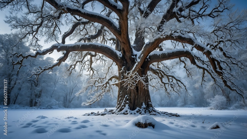 Majestic Snow-Covered Tree in Winter