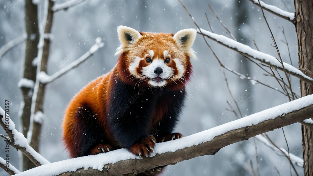Red Panda in Snowy Forest