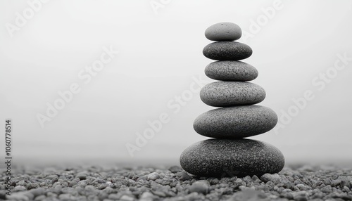 Balanced stone zen composition symbolizing tranquility and mindfulness in nature photo