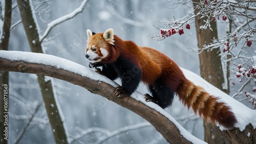 Red Panda in Snowy Forest #1060778569