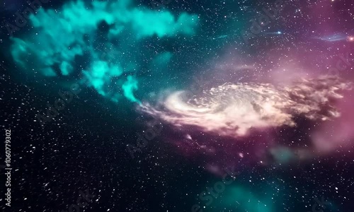 Flight through outer space, passing by stars and galaxies