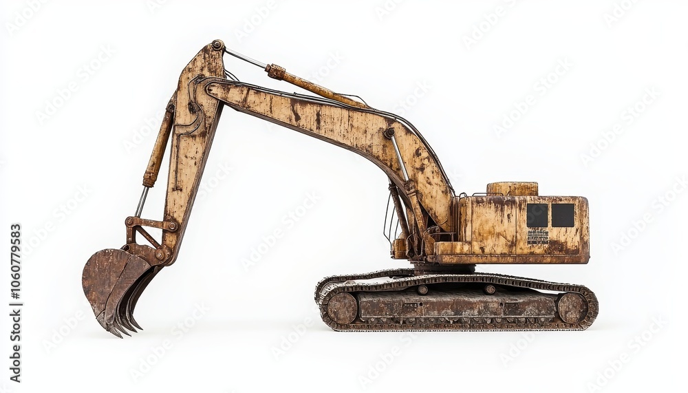 Excavator with rusted exterior isolated on clean white background for design use Excavator with rusted exterior isolated on clean white background for design use