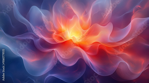 Dynamic abstract waves or energetic flower in bright color on dark background with copy space