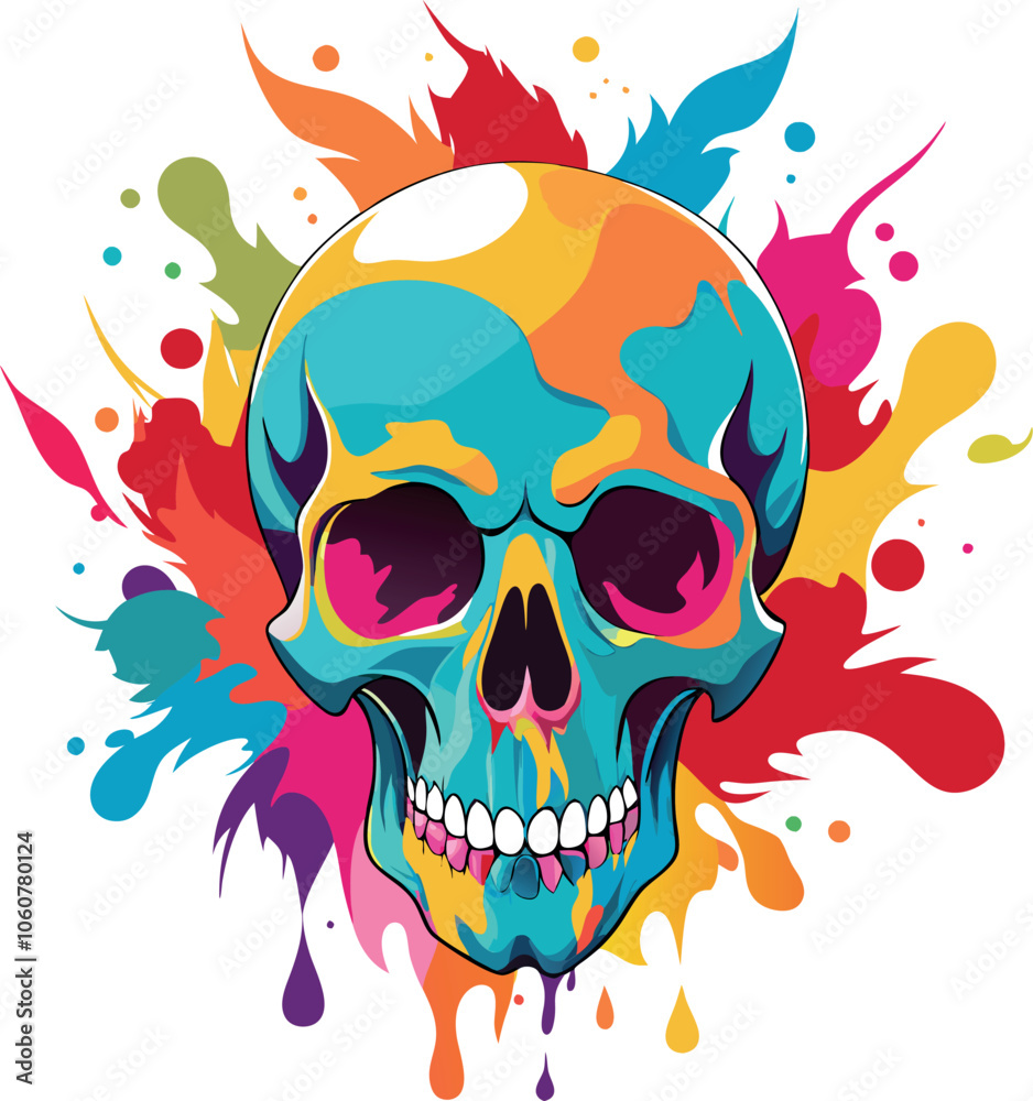 Fototapeta premium Vector illustration of a skull adorned with roses and a ribbon, designed for a Christmas t-shirt