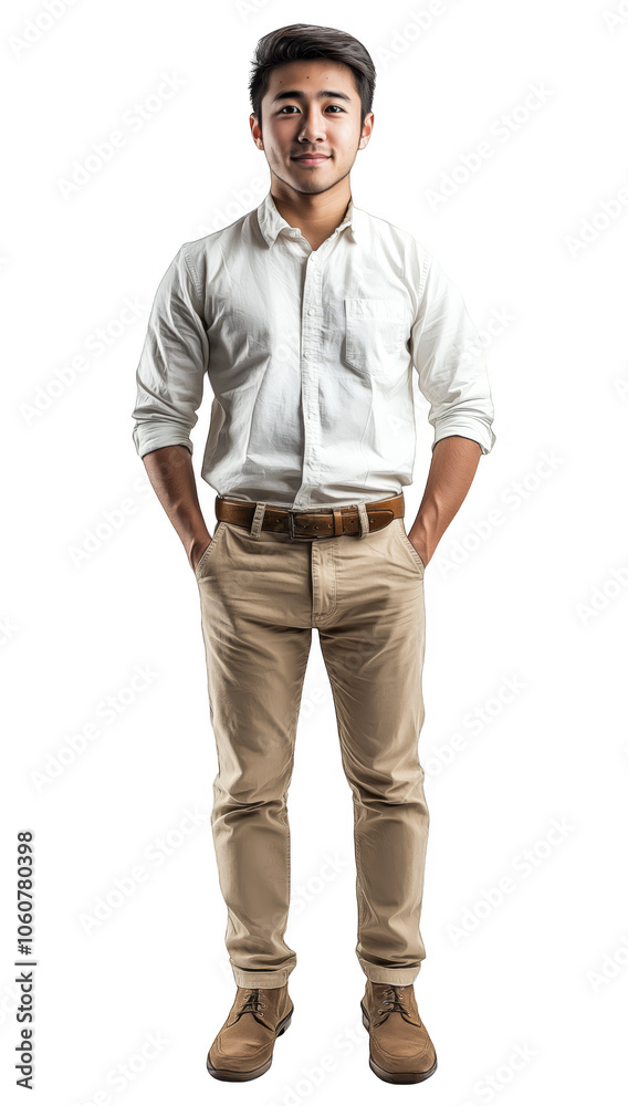 Confident Young Man Standing with Hands in Pockets Confident Young Man Standing with Hands in Pockets