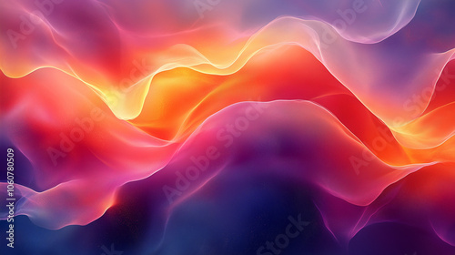 Flowing abstract healing energy waves in bright colors on dark background with copy space