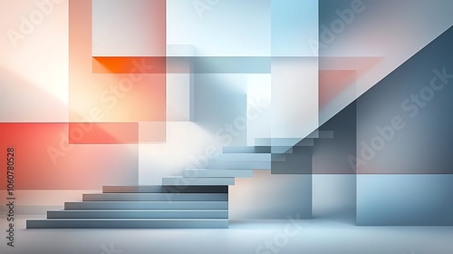 Abstract stairway design with geometric shapes and soft colors, creating a serene and modern atmosphere for creative projects.