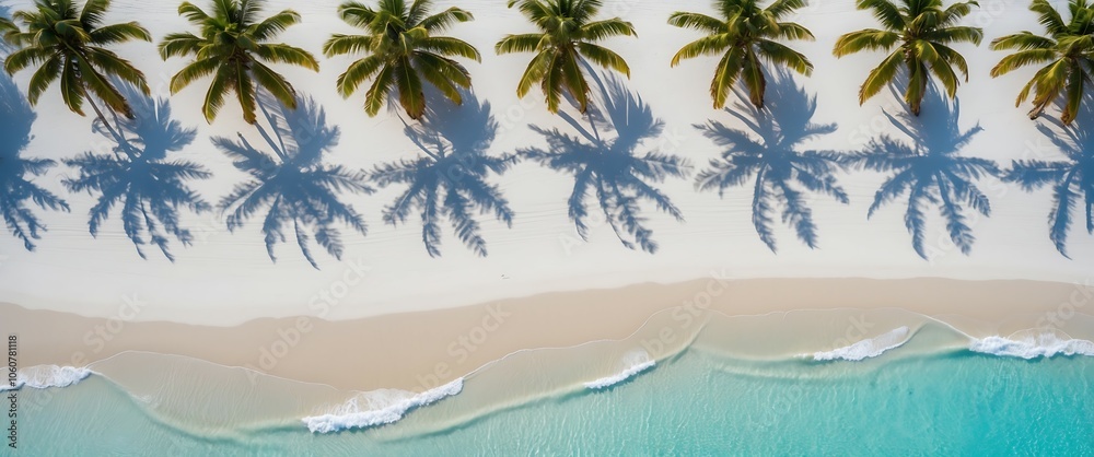 Aerial View of Palm Trees on Tropical Beach