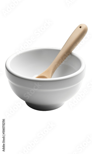 Smooth White Ceramic Mixing Bowl with Wooden Spoon