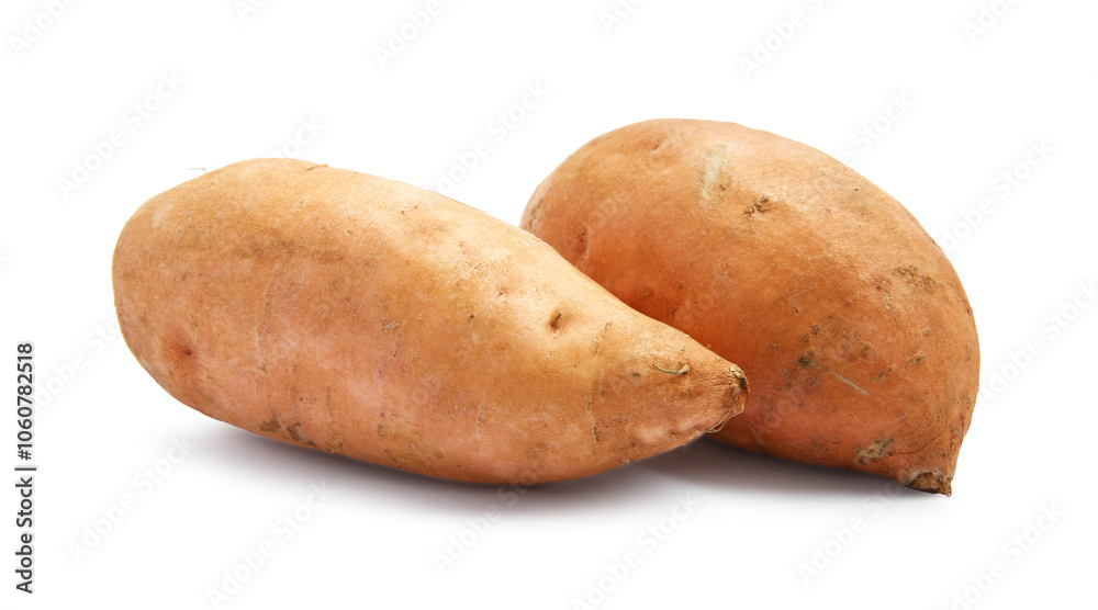 Fresh raw sweet potatoes isolated on white Fresh raw sweet potatoes isolated on white