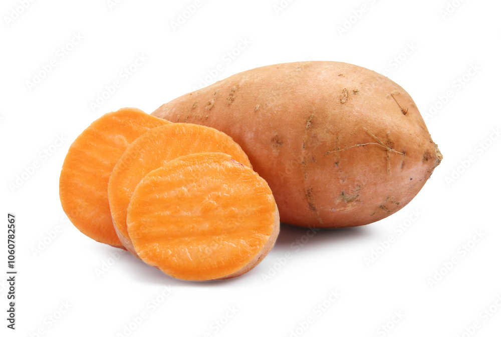 Fresh raw sweet potatoes isolated on white Fresh raw sweet potatoes isolated on white