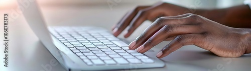 Detailed shot of fingers typing on a keyboard during an online job application, digital submission process, hiring, virtual recruitment