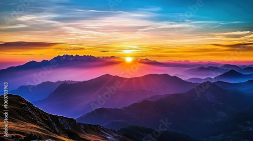 Vibrant Sunrise Over Majestic Mountains