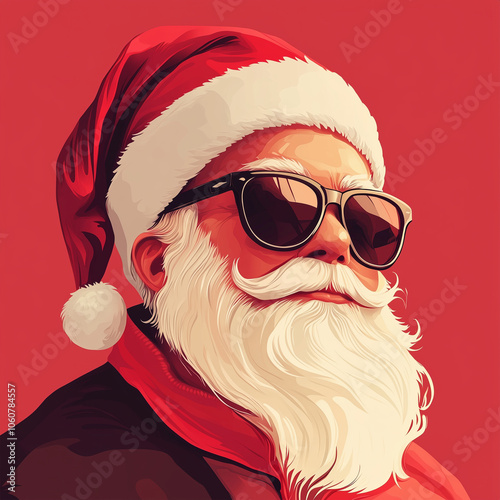 Cool punk rock Santa Claus. Christmas illustration.